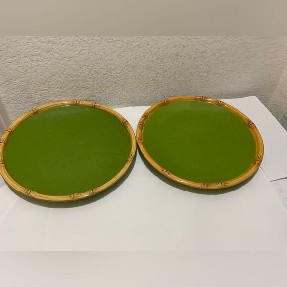 Set of (2) - Target Ipanema Bamboo - 11" Green Round Dinner Plates - G17 - Picture 1 of 7